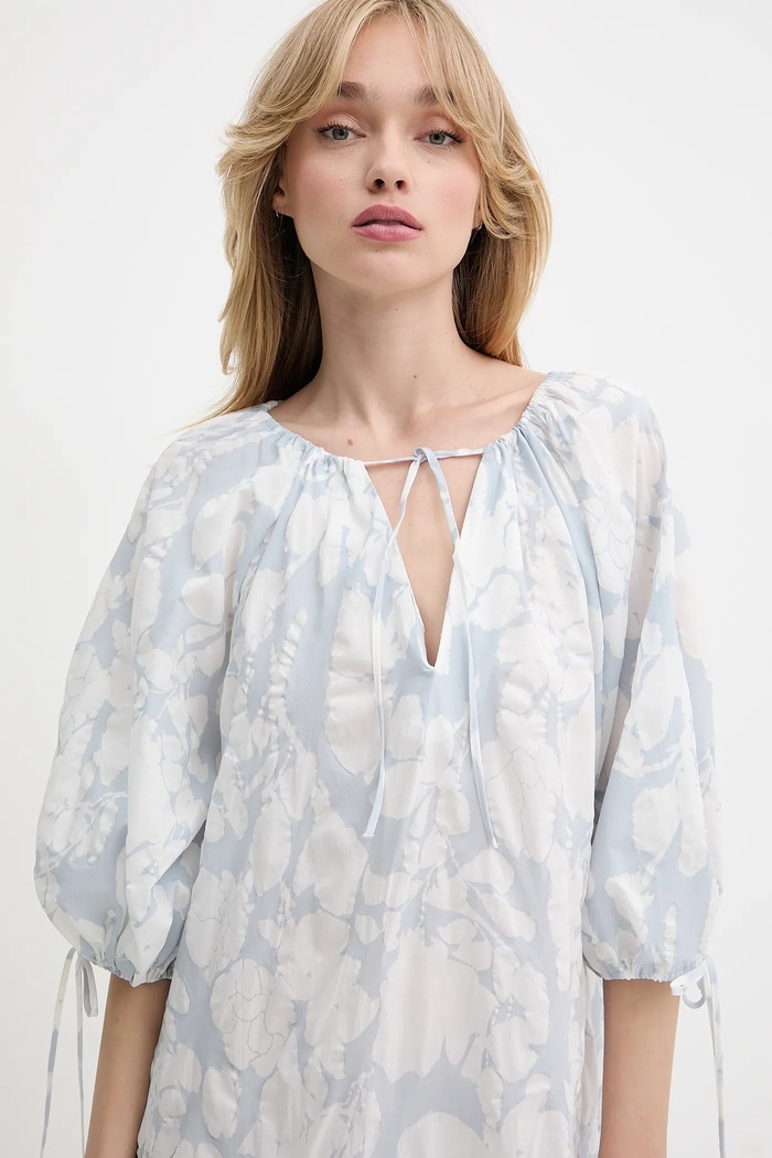 Samsoe Samsoe rochie din bumbac SAMATERA albastru F25200064