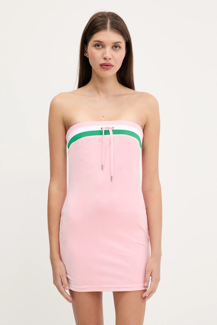 Zamatové šaty Juicy Couture VELOUR STRIPE TUBE DRESS s elastanom ružová JCWED225353