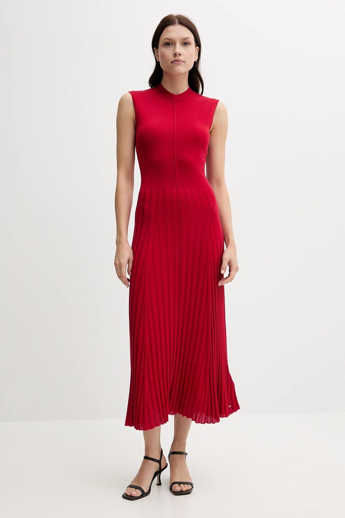 Šaty s příměsí hedvábí Tommy Hilfiger maxi červená WW0WW45653