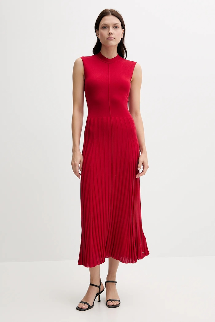 Šaty s příměsí hedvábí Tommy Hilfiger maxi červená WW0WW45653