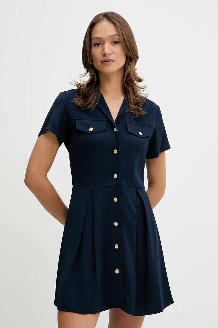 Šaty Tommy Hilfiger viskóza tmavomodrá WW0WW45819