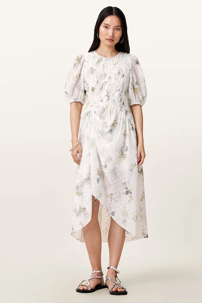 Šaty AllSaints SERENE kvetinový biela W209DC