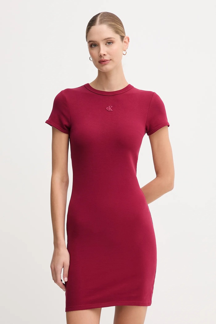 Šaty Calvin Klein Jeans s elastanom burgundské LV047B266G