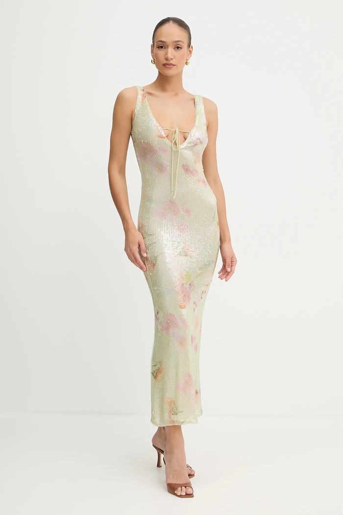 Bardot rochie maxi verde 59954DB