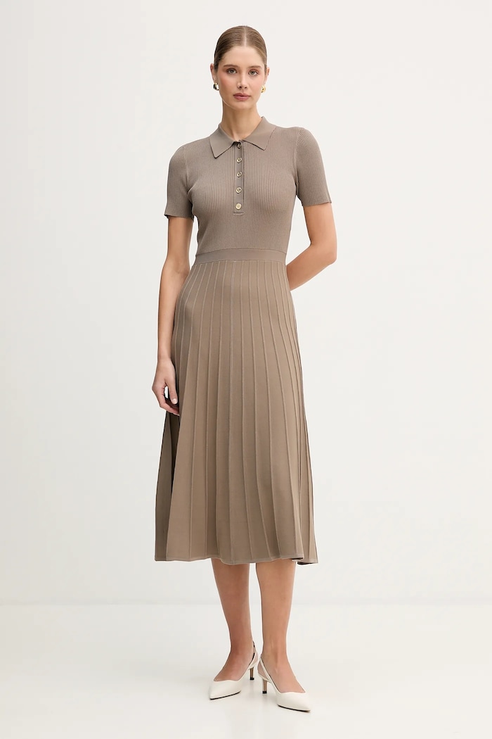 Obleka MICHAEL Michael Kors Z elastanom rjava MT5834F33D