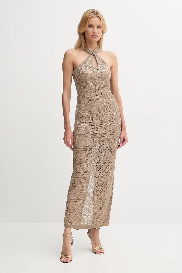 Guess sukienka CYNTHIA maxi beżowy W5YK48.Z37G0