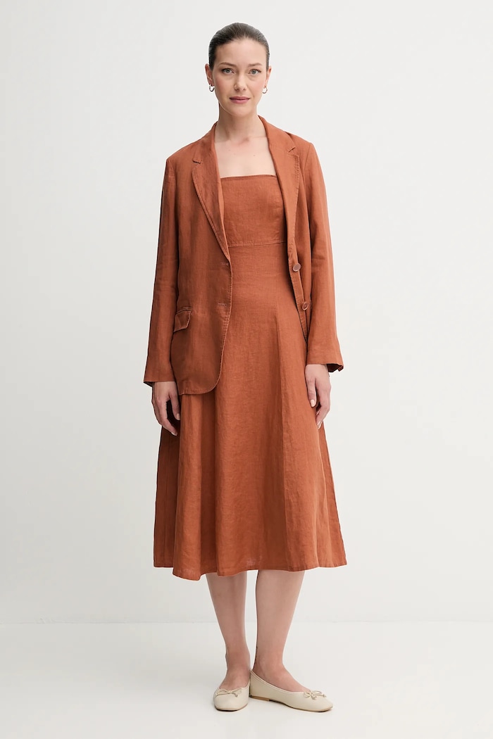 Ленена рокля United Colors of Benetton 4AGHDV0AG оранжев AW25