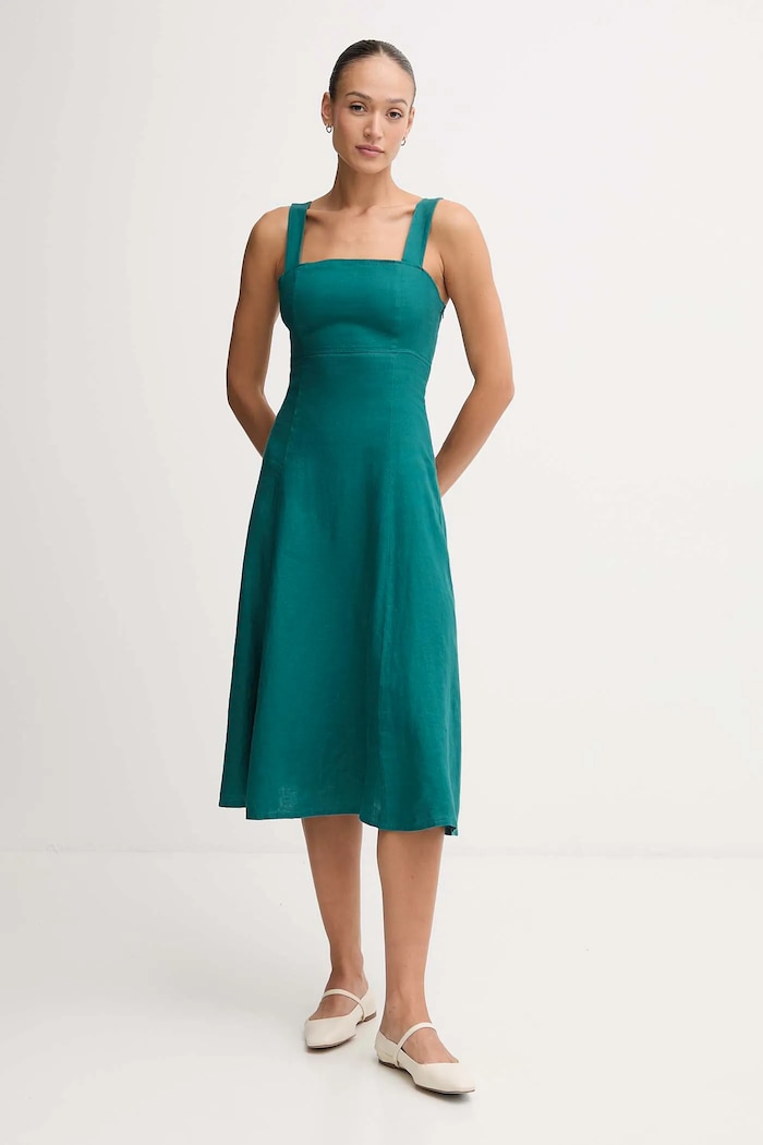 United Colors of Benetton rochie din in midi turcoaz 4AGHDV0AG