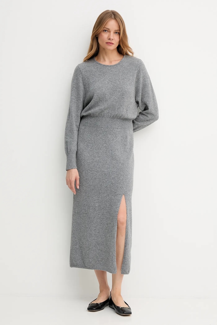 Μάλλινο φόρεμα OUI 94484 γκρί AW25