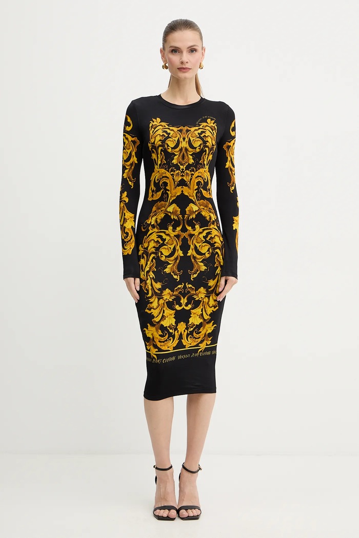 Obleka Versace Jeans Couture Z elastanom črna 79HAO9P0.JS524