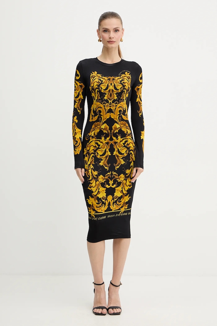 Obleka Versace Jeans Couture Z elastanom črna 79HAO9P0.JS524