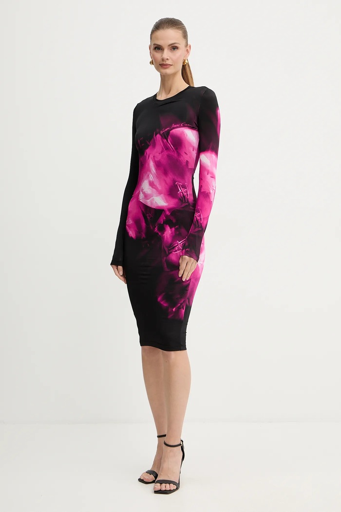 Obleka Versace Jeans Couture Pletenina črna 79HAO9P0.JS526
