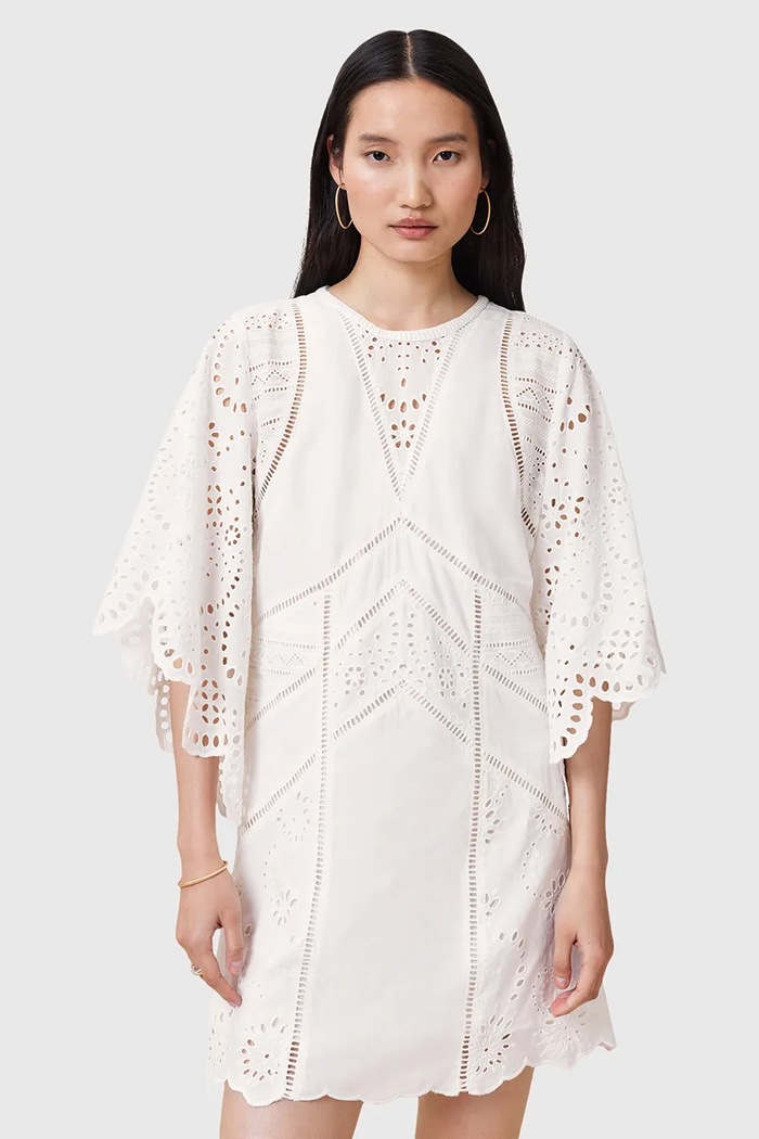 Bavlnené šaty AllSaints LUCI W138DC biela