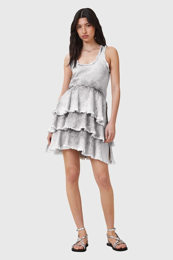 Bavlněné šaty AllSaints CAVARLY mini šedá W275DC