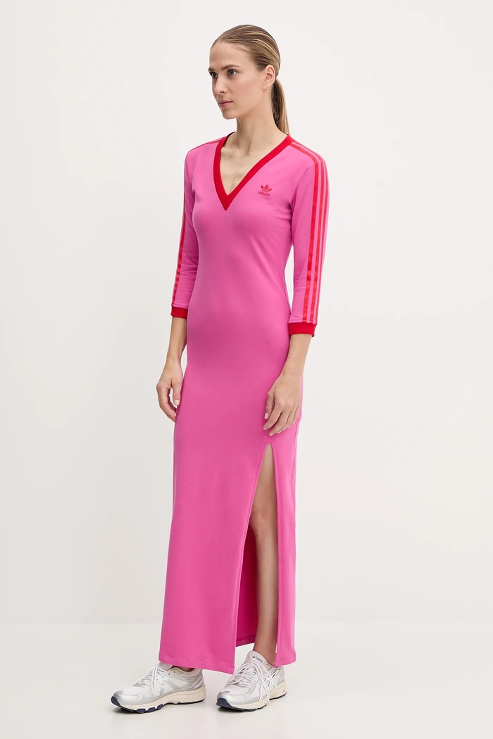adidas Originals sukienka Maxi Dress V trzy czwarte różowy JY2941
