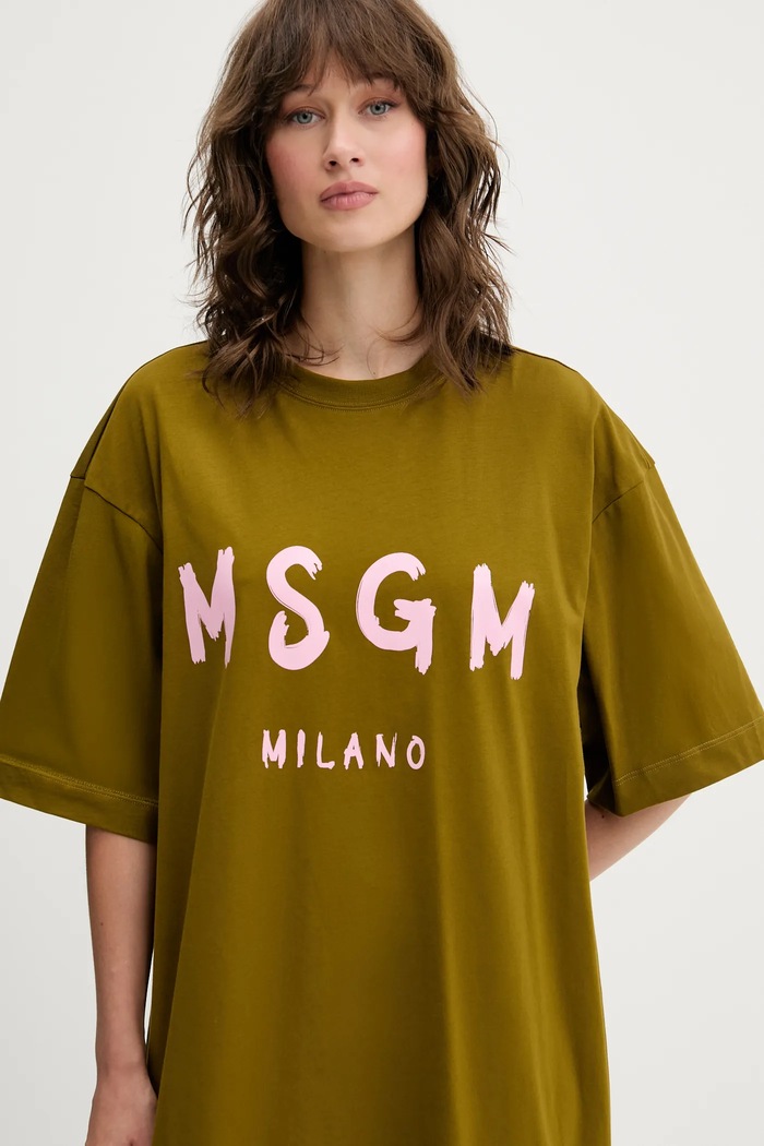 MSGM rochie din bumbac verde 3941MDA510.257798