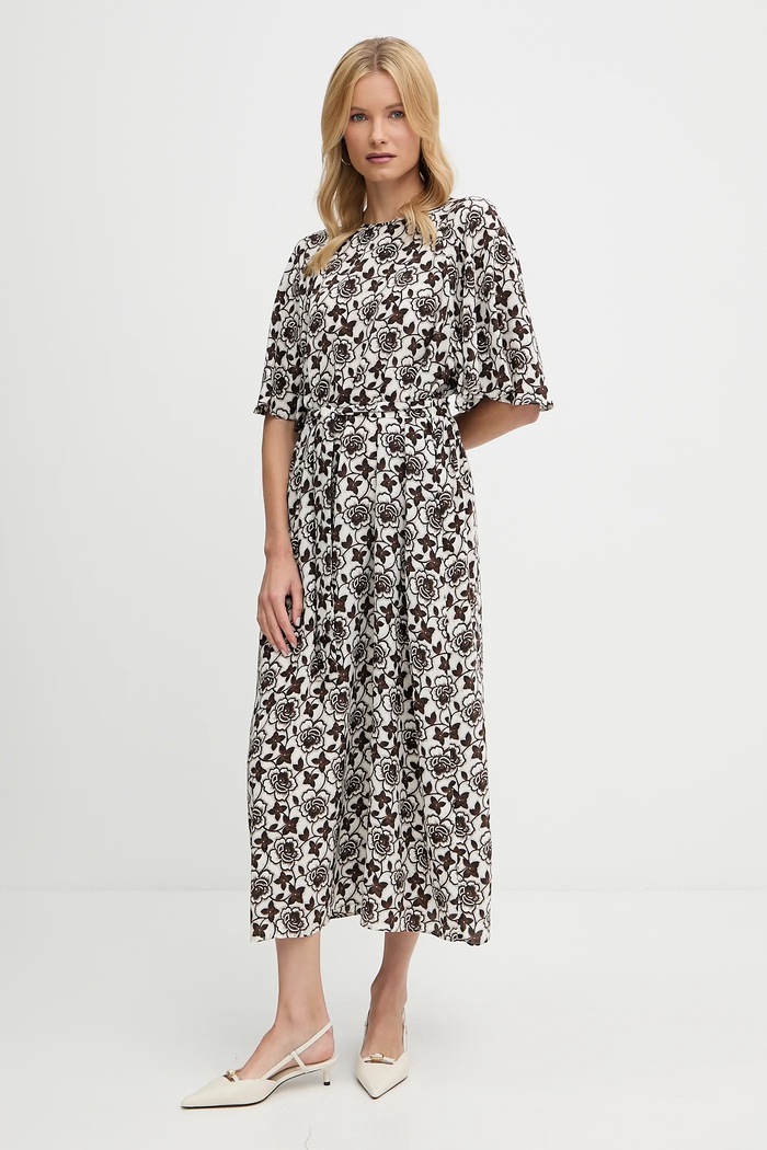 Hedvábné šaty Weekend Max Mara VARESE maxi hnědá 2525226051600