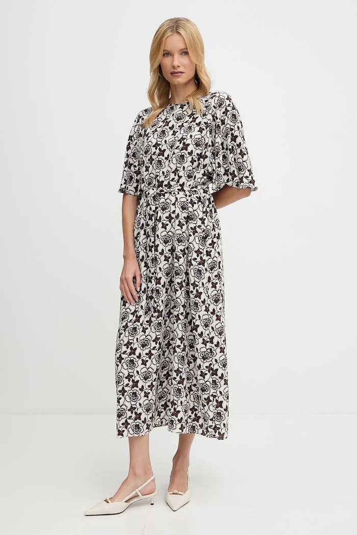 Hedvábné šaty Weekend Max Mara VARESE maxi hnědá 2525226051600
