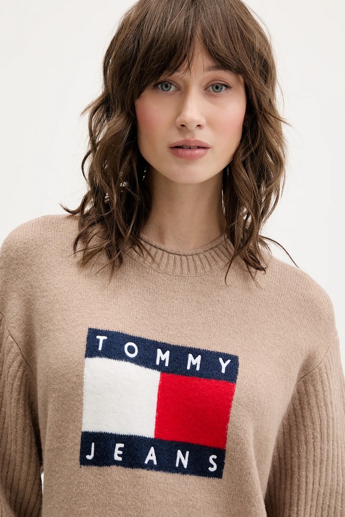 Îmbrăcăminte Tommy Jeans Rochie din amestec de lână DW0DW21462 bej