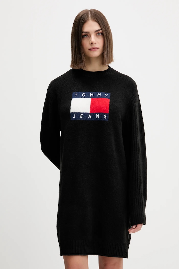 Tommy Jeans Sukienka z domieszką wełny czarny DW0DW21462