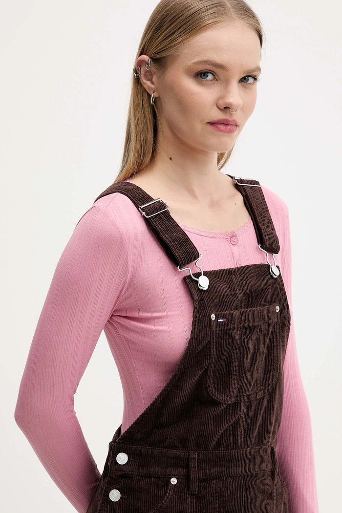 Tommy Jeans sukienka sztruksowa brązowy DW0DW21494
