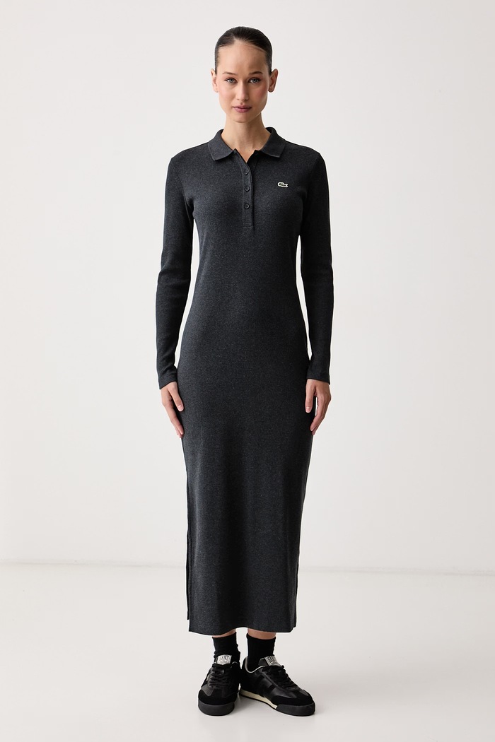 Lacoste Sukienka sweterkowa bawełniana szary EF5297
