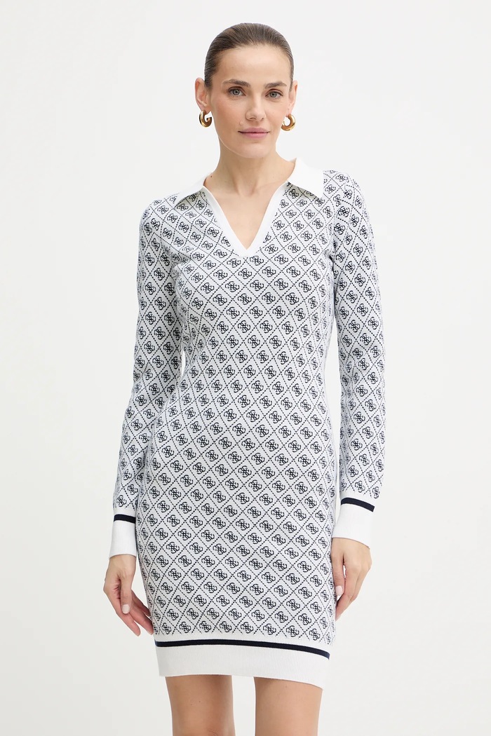 Guess sukienka z domieszką wełny AUBREY długi biały W5BK25.Z3JD2
