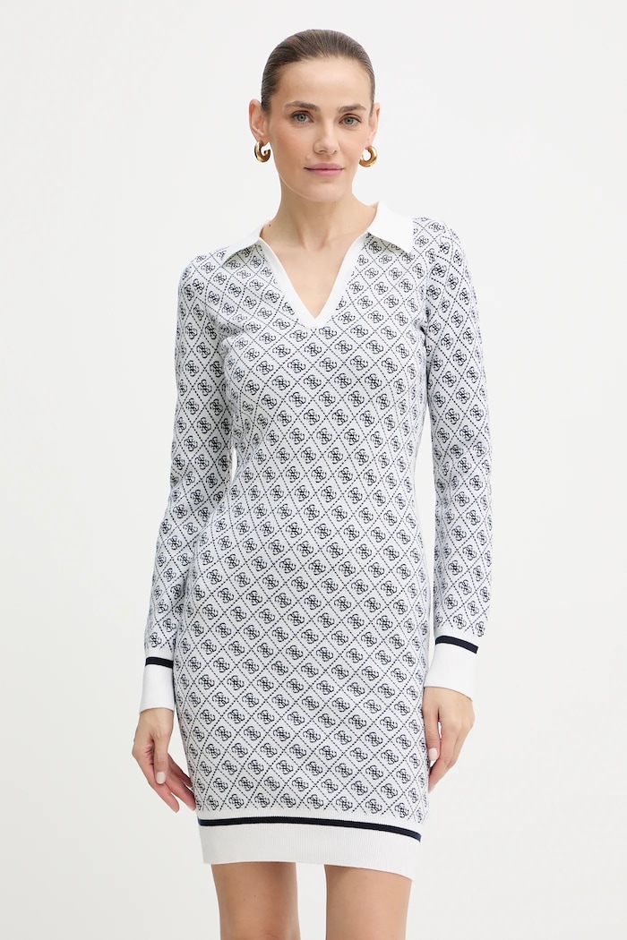 Guess sukienka z domieszką wełny AUBREY długi biały W5BK25.Z3JD2