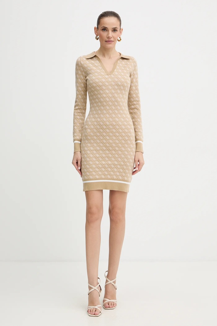 Guess sukienka z domieszką wełny AUBREY W5BK25.Z3JD2 beżowy AW25