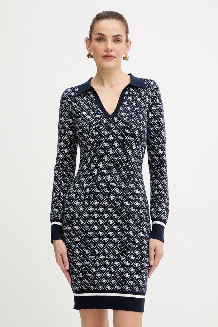Guess sukienka z domieszką wełny AUBREY długi granatowy W5BK25.Z3JD2