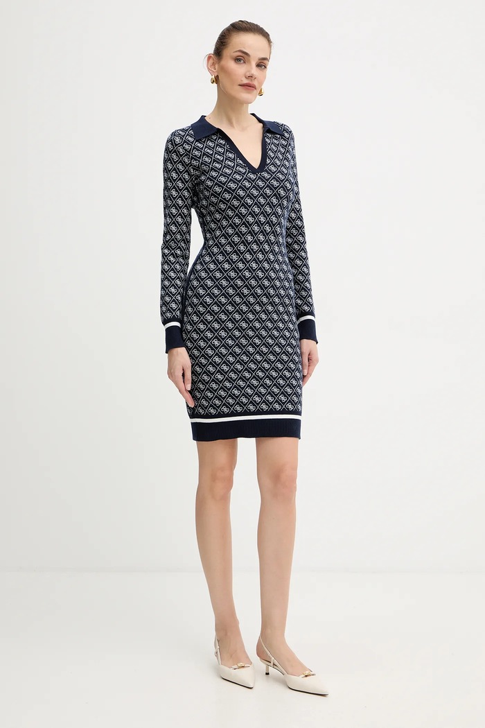 Guess sukienka z domieszką wełny AUBREY W5BK25.Z3JD2 granatowy AW25