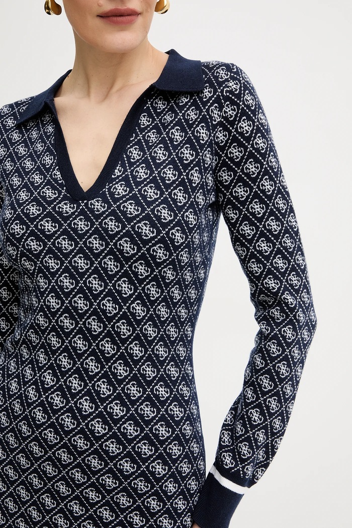 Guess sukienka z domieszką wełny AUBREY W5BK25.Z3JD2 granatowy