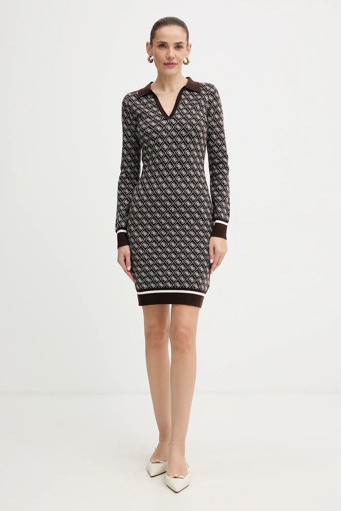 Guess sukienka z domieszką wełny AUBREY W5BK25.Z3JD2 brązowy AW25