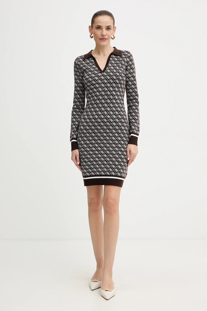 Guess sukienka z domieszką wełny AUBREY W5BK25.Z3JD2 brązowy AW25