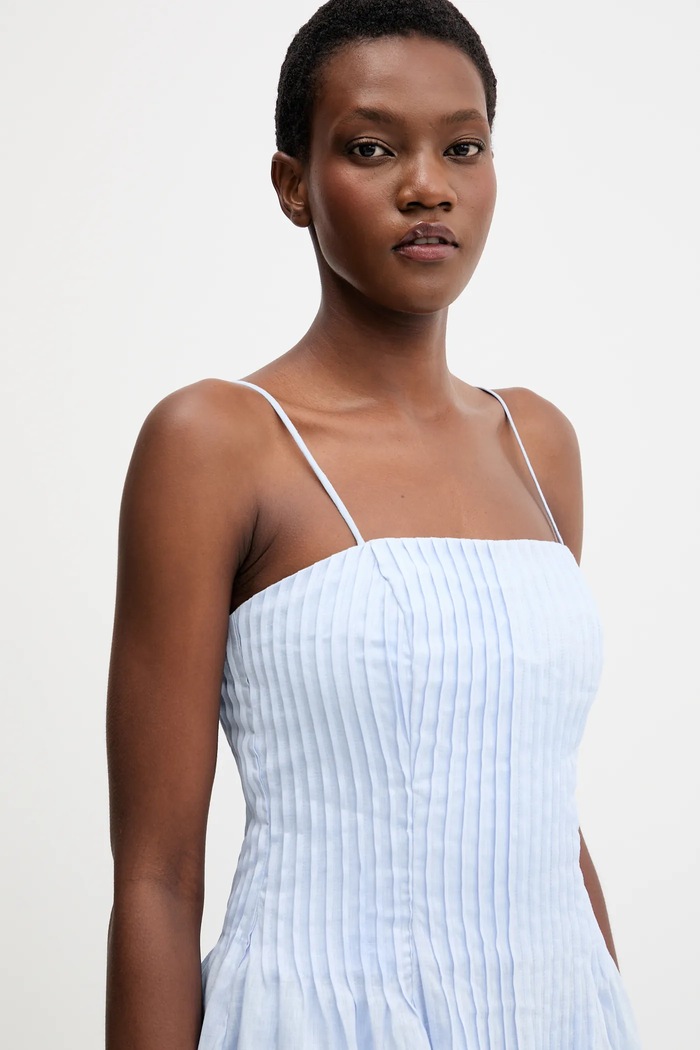 Rochie din in Bardot 59920DB albastru
