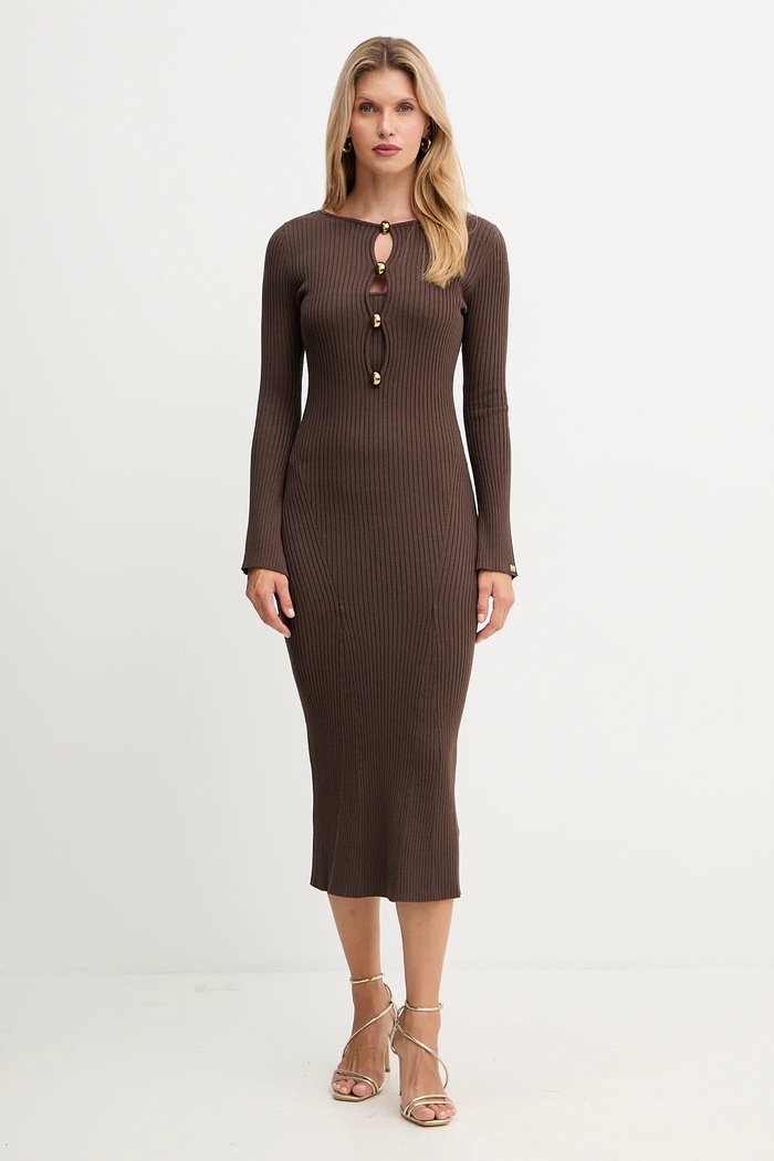 Šaty Marciano by Guess AGATHE pletenina hnedá 5BGK55.5891Z