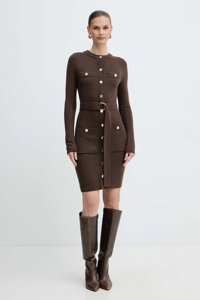 Marciano by Guess sukienka z dodatkiem kaszmiru AFRAH 5BGK43.5893Z brązowy AW25