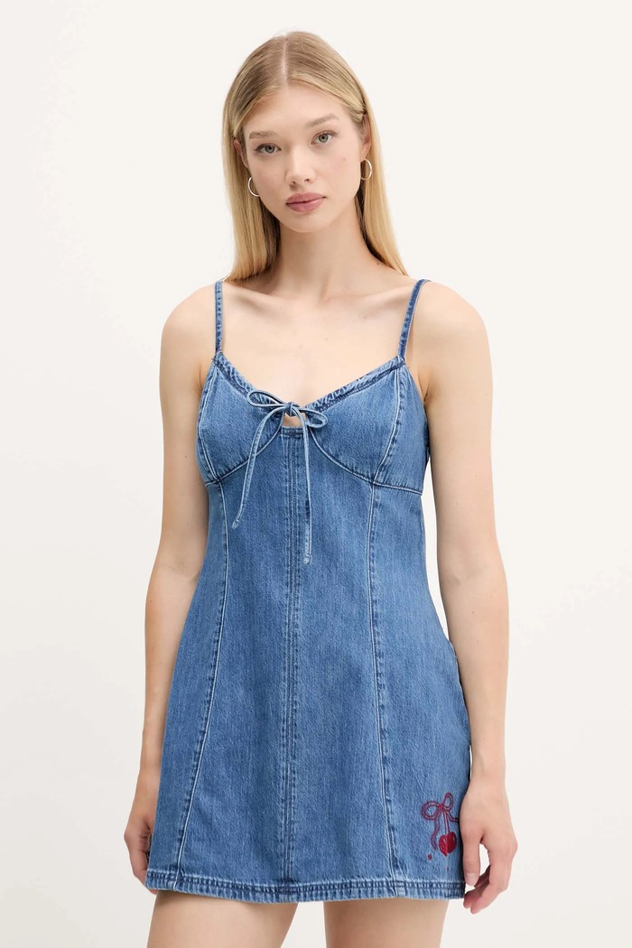 Rifľové šaty Hollister Co. bavlna modrá KI359.5259.279