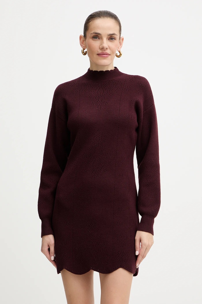 Twinset ruha gyapjúkeverékből hosszú burgundia 252TT3216
