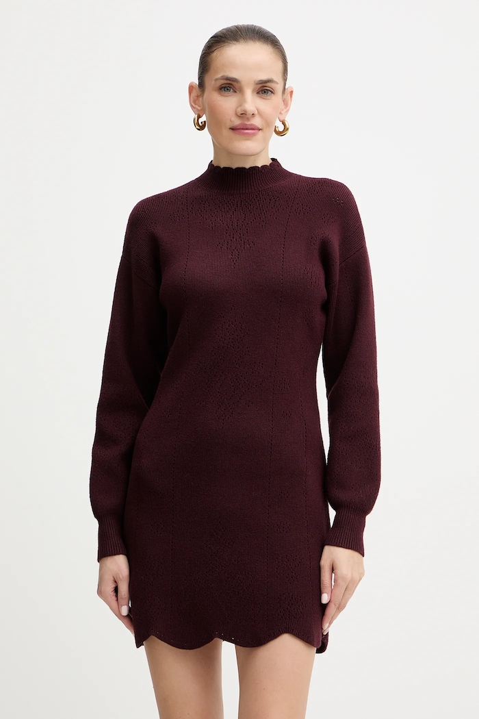 Twinset ruha gyapjúkeverékből hosszú burgundia 252TT3216