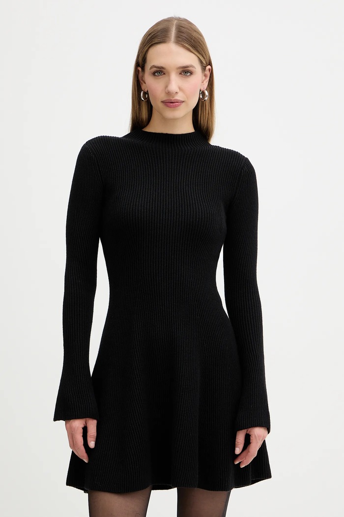 Haljina s primjesom vune Twinset bez uzorka crna 252TT3140