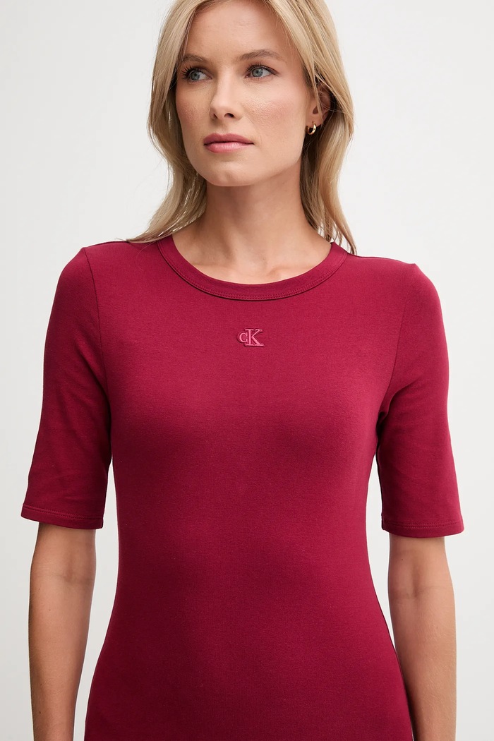 Calvin Klein Jeans rochie din bumbac cu elastan burgundia LV047D217G