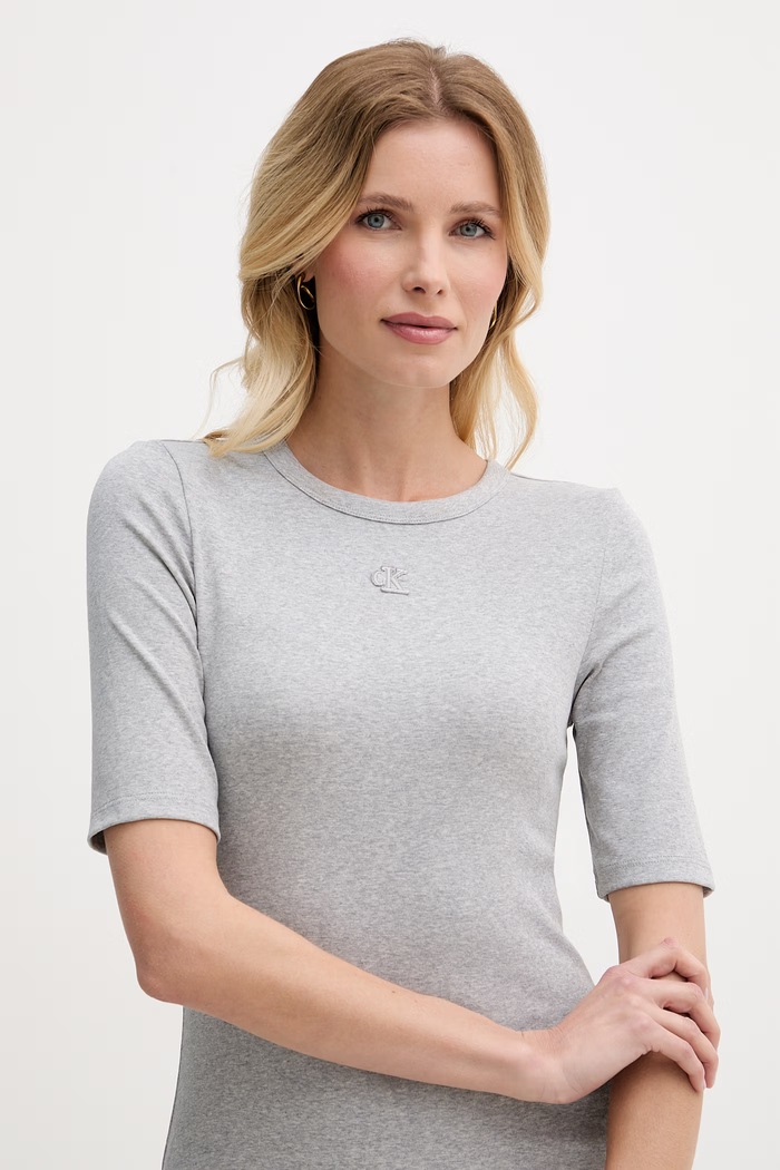 Calvin Klein Jeans šaty bavlnené s elastanom sivá LV047D217G