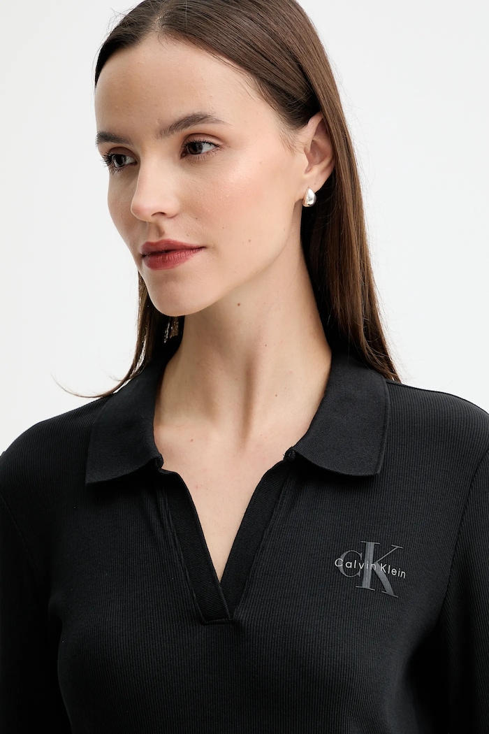 Calvin Klein Jeans rochie din bumbac cu elastan negru LV047D214G