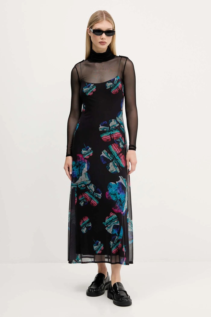 Šaty Desigual WATERCOLOR LACROIX s elastanom čierna 25WWVK03