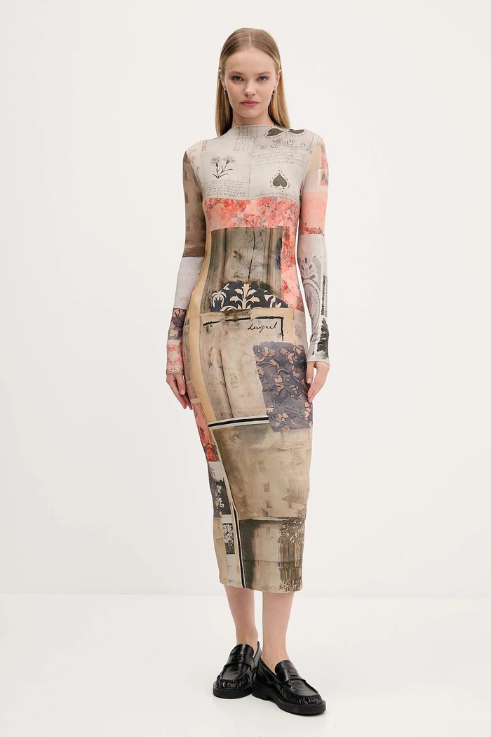 Рокля Desigual LYRA еластичен бежов 25WWVK30