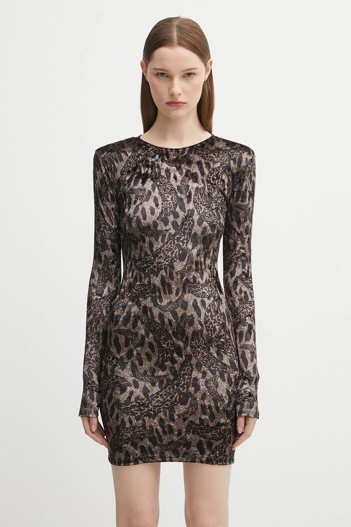 Fiorucci sukienka welurowa Banimalier Print Velour Padded Mini wzorzyste brązowy W02FPDMN011VR01BR01