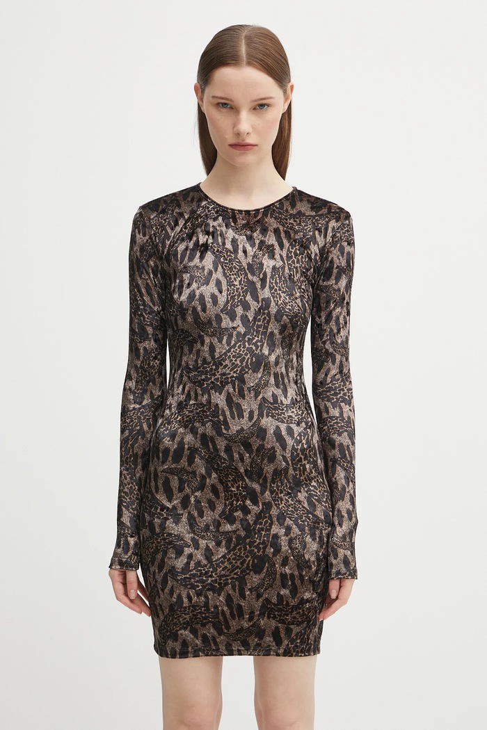 Fiorucci sukienka welurowa Banimalier Print Velour Padded Mini brązowy W02FPDMN011VR01BR01
