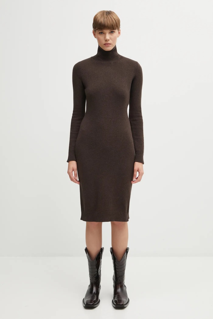 MM6 Maison Margiela sukienka z dodatkiem wełny casual brązowy S62DD0054.M13187.144