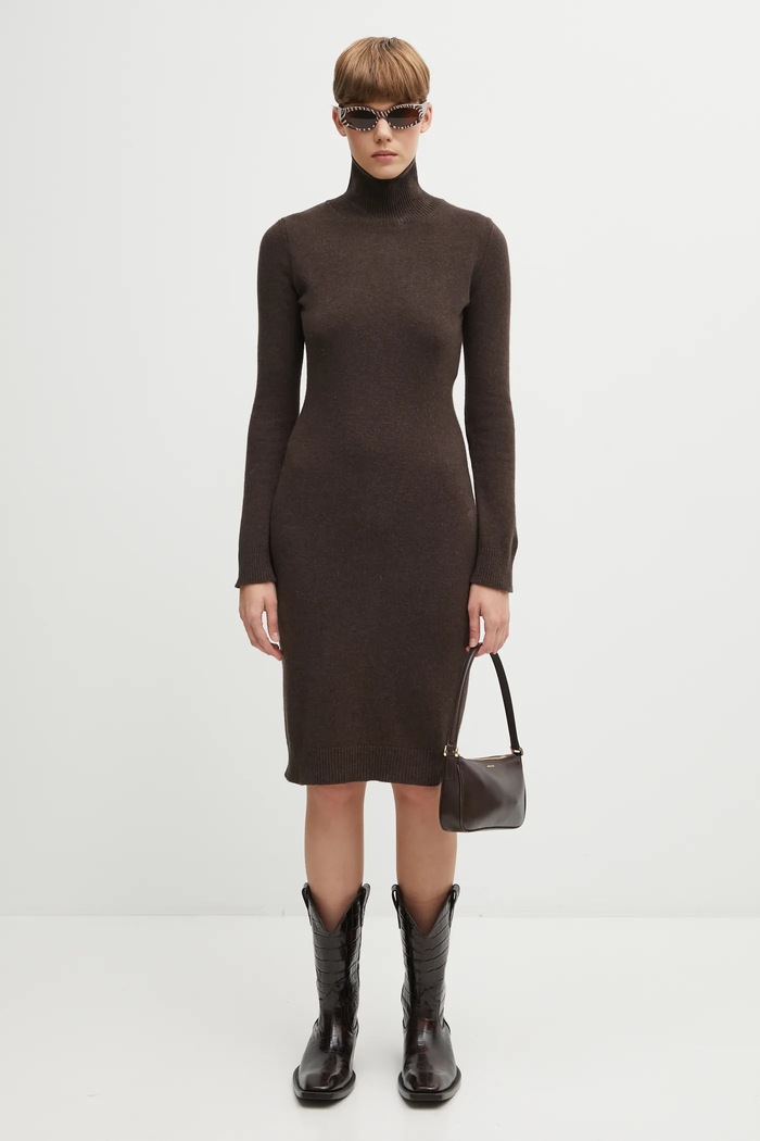 MM6 Maison Margiela sukienka z dodatkiem wełny S62DD0054.M13187.144 brązowy